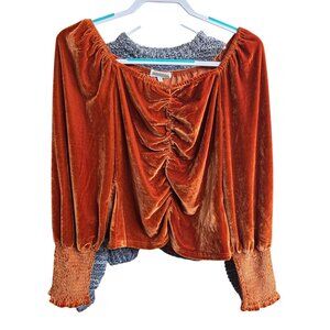 Amber Shu Crushed Velvet Y2K Orange Blouse Size Medium
